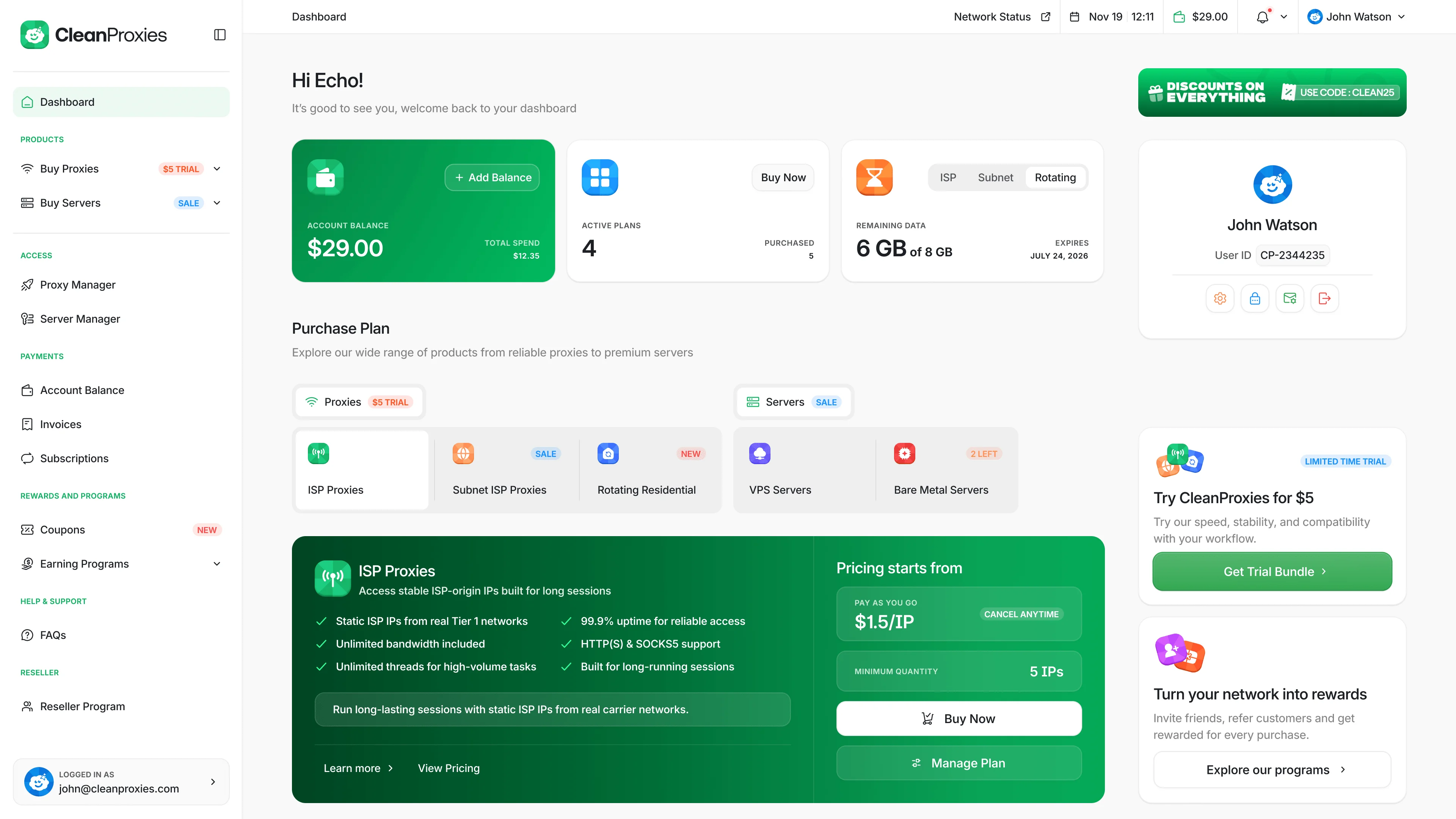 CleanProxies dashboard preview